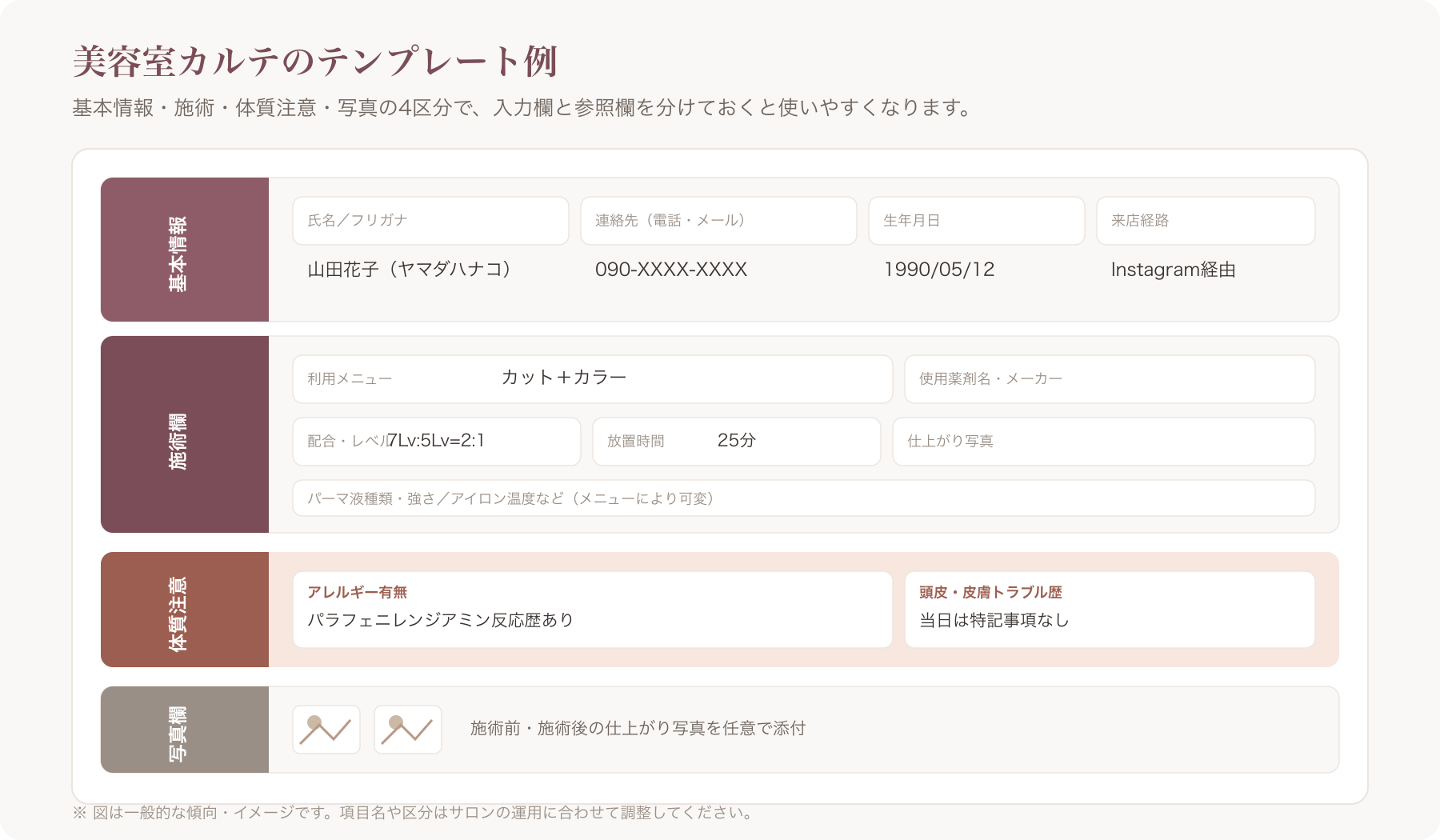 美容室カルテのテンプレート例