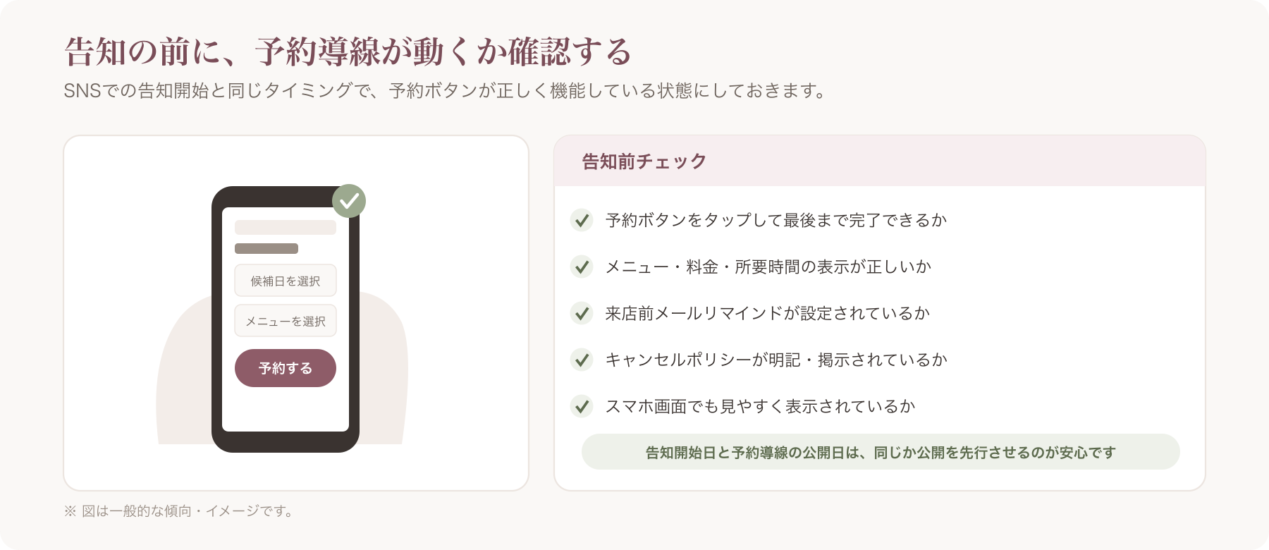 スマホでホームページの予約ボタンを確認しているサロンオーナーの手元