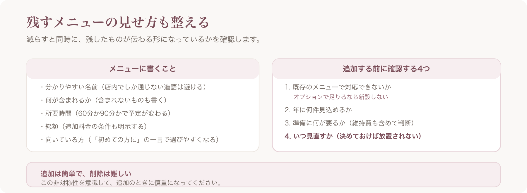 残すメニューの書き方と、追加前に確認する4点