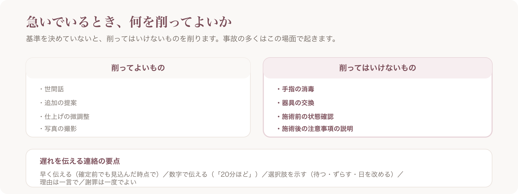 急いでいるときに削ってよいものといけないもの