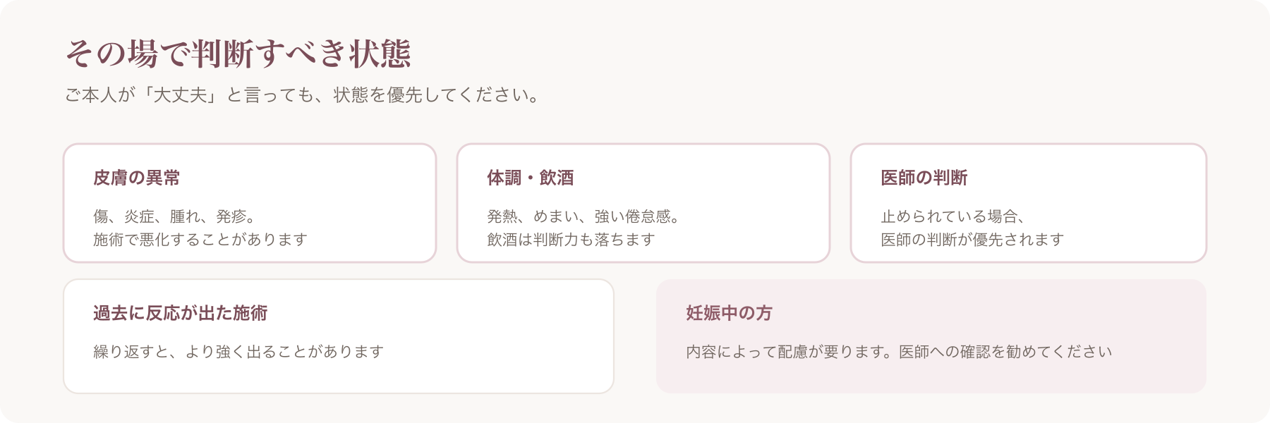 その場で判断すべき状態を5つ挙げた図