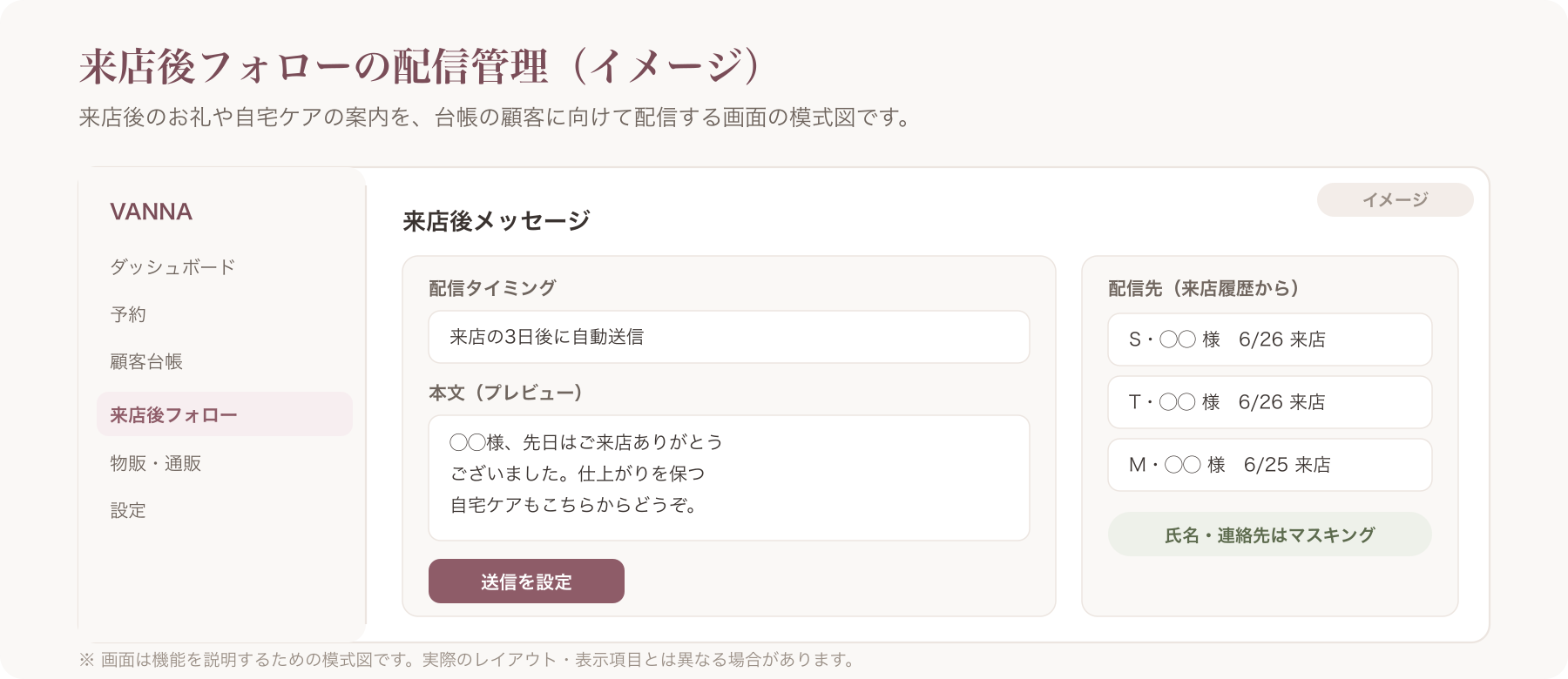 来店後フォローメールの管理画面デモ